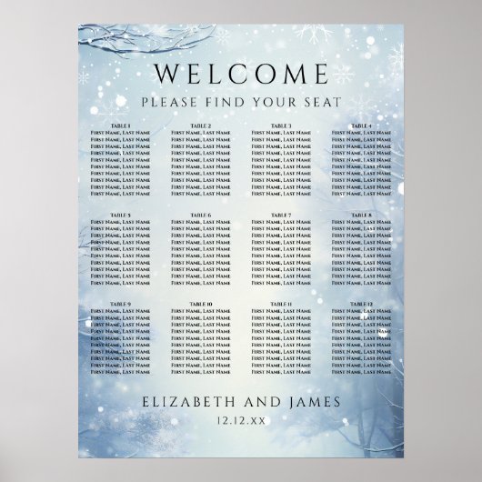 Winter Wonderland Forest Wedding Seating Chart Poster (Voorkant)