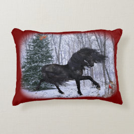 Winter Wonderland Friesian Horse Pillow Accent Kussen