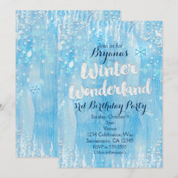Winter Wonderland Frozen Ice Blue Party Uitnodigin Kaart