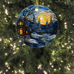 Winter Wonderland Glas in lood Kerst Keramisch Ornament