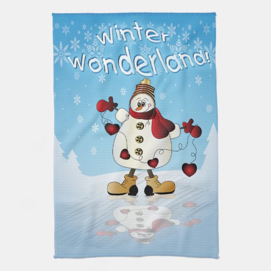 Winter Wonderland Heart Snowmen Theedoek (Verticaal)