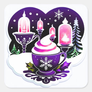 Winter Wonderland Heet Chocolade Kop Met Lantaarns Vierkante Sticker