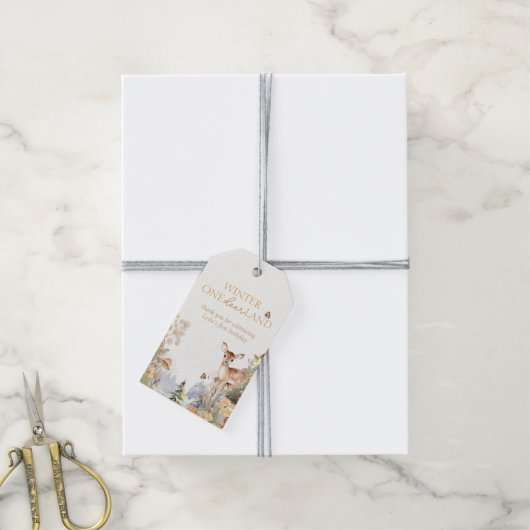 Winter Wonderland Herten Eerste Verjaardag Cadeaulabel (Met Touw)