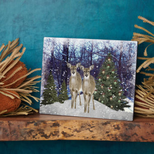 Winter Wonderland Herten en Kerstboom Fotoplaat