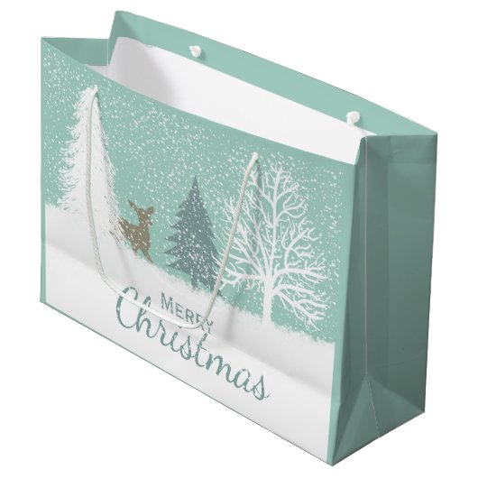 Winter Wonderland herten, sneeuwdenbomen Kerstmis Large Cadeauzakje (Voorkant Gekanteld)