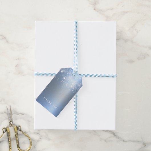 Winter Wonderland Ijsblauw Zilveren Lichtjes Cadeaulabel (Met Touw)