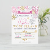 Winter Wonderland Invitation Anniversaire Pink & G (Debout devant)
