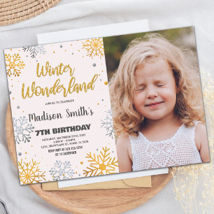 Winter Wonderland Invitations Neige Or avec photo