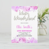 Winter Wonderland Invitations Pink Silver Snow (Debout devant)
