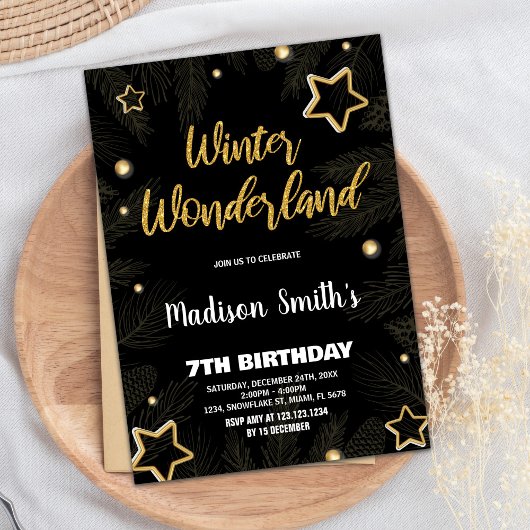 Winter Wonderland Invitations Star Gold Black