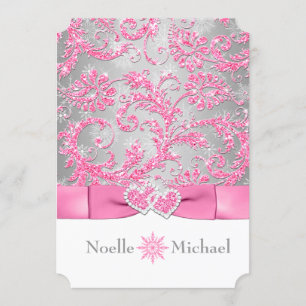 Winter Wonderland Joined Hearts Bruiloft - Roze Kaart