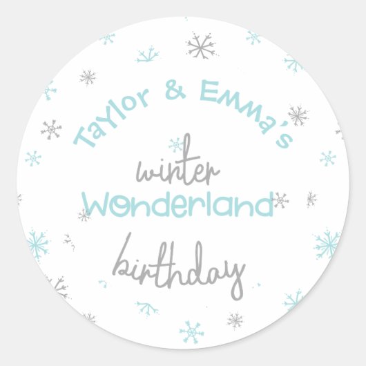 Winter Wonderland Joint Birthday Party, elke leeft Ronde Sticker (Voorkant)