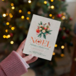 Winter Wonderland Joyeux Noel Carte de vacances<br><div class="desc">Ce design de carte est rempli de couleur et le joyeux bouquet de fleurs Noel—Noël avec deux mignons Robin Rouge. Script élégant et typographie serif avec texte personnalisable pour votre message de voeux. Carte de vacances vintage.</div>