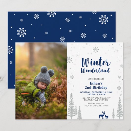 Winter Wonderland Kid Boy 2e Invitation anniversai (Devant / Derrière)