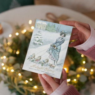 Winter Wonderland Lady Walking Pigs Kaart