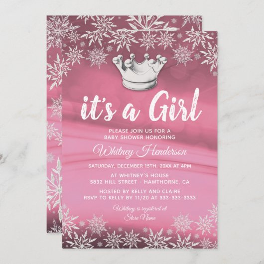 Winter Wonderland Little Princess Girl Baby shower Kaart (Voorkant / Achterkant)