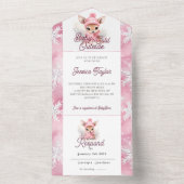 Winter Wonderland Meisje Herten Roze Wit Sneeuwvlo All In One Uitnodiging (Binnen)