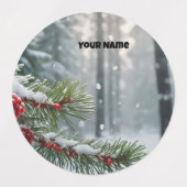 Winter Wonderland naamplaatje | Pinecones & rood Labels (Design 1)