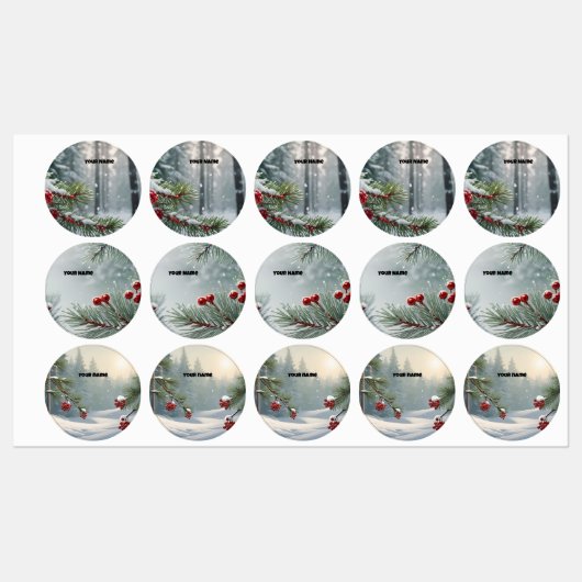 Winter Wonderland naamplaatje | Pinecones & rood Labels (Vel)