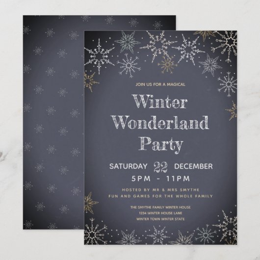 Winter Wonderland Party Kaart (Voorkant / Achterkant)