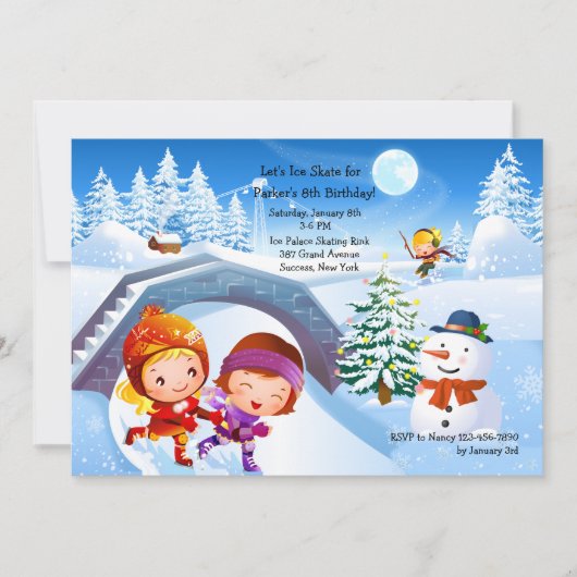 Winter Wonderland Patinage Party Invitation (Devant)