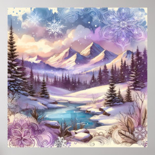 Winter Wonderland Patronen van Natuur Mountain Lak Poster