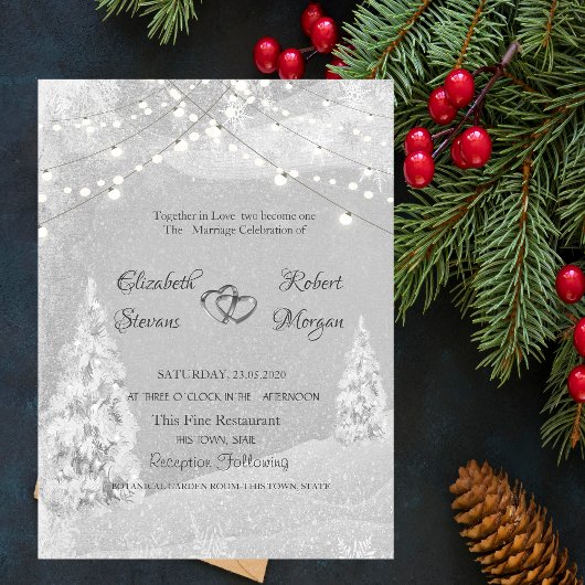 Winter Wonderland, Pine Tree Gray Wedding Kaart