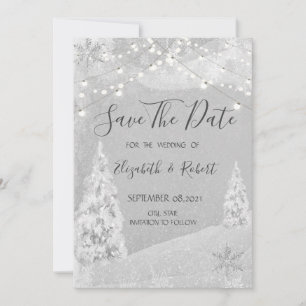 Winter Wonderland, pine Tree Grey Save the Date