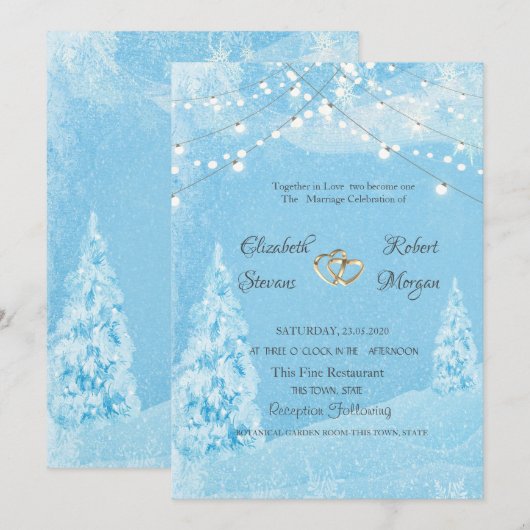 Winter Wonderland, Pine Tree Wedding Kaart (Voorkant / Achterkant)