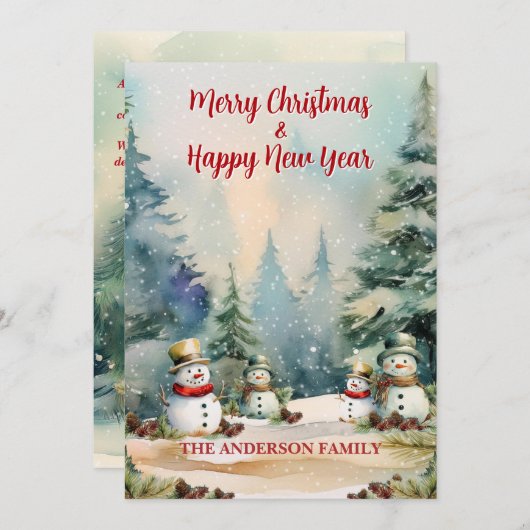 Winter Wonderland: Pine Trees and Snowmen Feestdagenkaart (Voorkant / Achterkant)