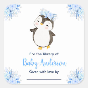 Winter Wonderland Pinguïn Baby Shower Ex-Libris Vierkante Sticker