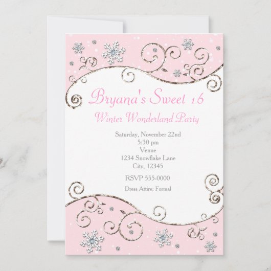 Winter Wonderland Pink Party Snowflake Invitation (Devant)