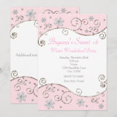Winter Wonderland Pink Party Snowflake Invitation (Devant / Derrière)