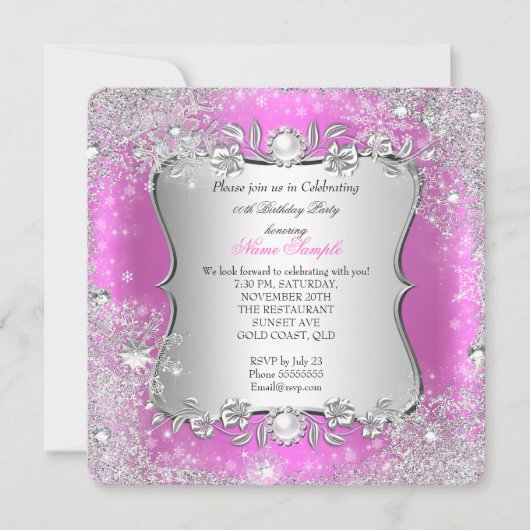 Winter Wonderland Pink Silver Snowflake Birthday 2 Kaart (Voorkant)