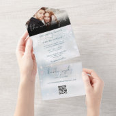 Winter Wonderland QR Code Sneeuw Bruiloft Foto All In One Uitnodiging (Afscheurbaar)