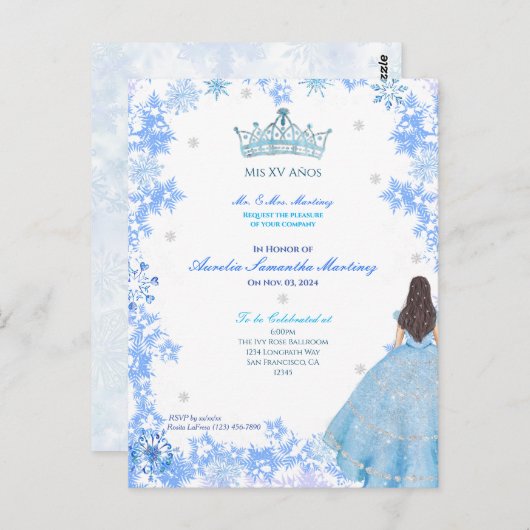 Winter Wonderland Quinceañera Invitation (Devant / Derrière)
