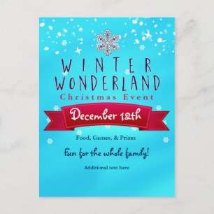 Winter Wonderland Red Ribbon Blue Holiday Carte po