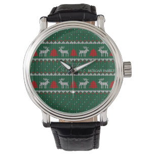 Winter Wonderland, Rendier Pine Tree Green Horloge
