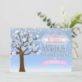 Winter Wonderland rose Anniversaire Invitation (Debout devant)