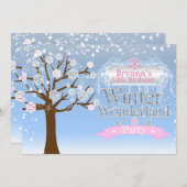 Winter Wonderland rose Anniversaire Invitation (Devant / Derrière)