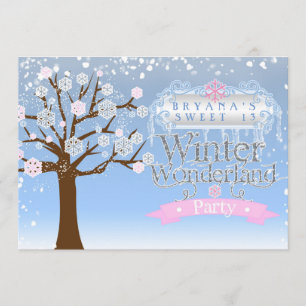 Winter Wonderland Roze Birthday Fotouitnodiging Kaart