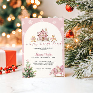 Winter Wonderland Roze Meisje Baby Shower Kaart