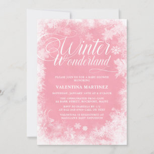 Winter Wonderland Roze Snowflakes Baby shower Kaart
