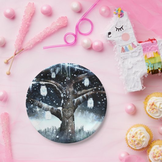 Winter Wonderland Rustieke Boomlichten Metselwerkp Papieren Bordje (Feest)