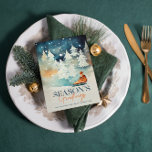 Winter Wonderland Saison Salutations Carte de Noël<br><div class="desc">Ce design de carte est rempli de couleur et de la joie d'une ambiance vintage hivernale des merveilles : les arbres de Noël blancs santent sur un traîneau : script élégant,  et typographie serif.</div>