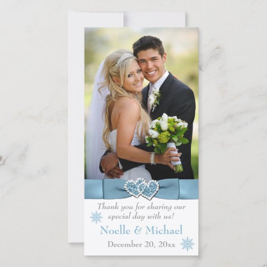 Winter Wonderland Samengevoegde Hartens Trouwfotok Bedankkaart (Voorkant)