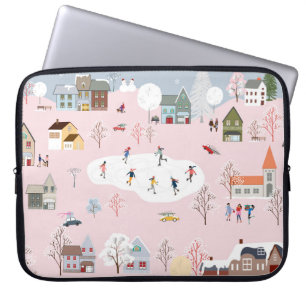 Winter wonderland: schattig dorpspatroon laptop sleeve