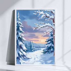 Winter Wonderland   Schilderij van bergsneeuw in d Poster