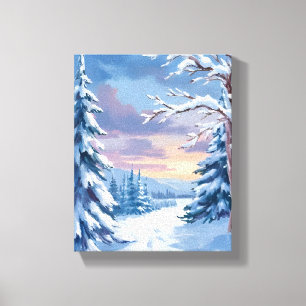 Winter Wonderland Schilderij van bergsneeuw natu Canvas Afdruk
