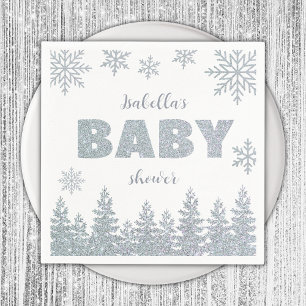 Winter Wonderland Silver Glitter Baby shower Servet